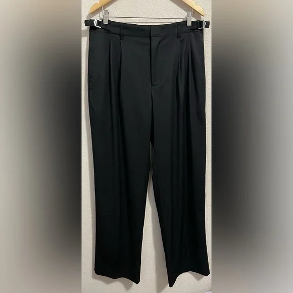 SIMKHAI Leroy Relaxed Straight Fit Pleated Pants Size 34 Black